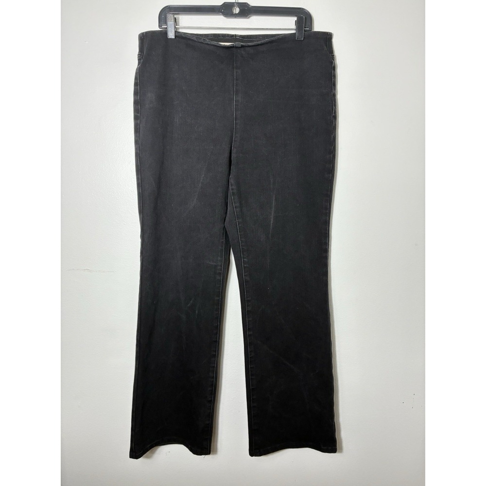 soft surroundings Pull On Wide Leg Flare Jeans Large‎ Black Comfort Minimalist